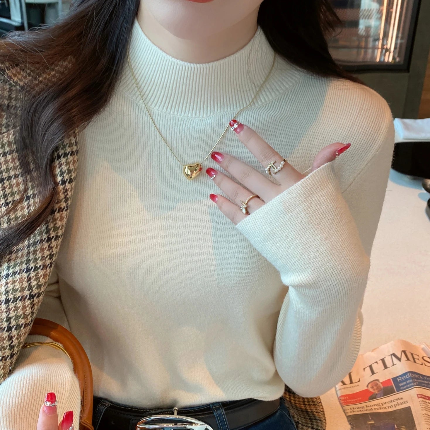 AOSSVIAO Turtleneck Sweater Women Fashion 2024 New Stretch Tops Women Knitted Pullovers Long Sleeve Bottoming Knitted Sweater - Slobuy