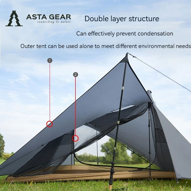 ASTA GEAR Yun Chuan double-sided silicon-coated double A pyramid 15D nylon rodless camping hiking outdoor ultralight tent - Slobuy