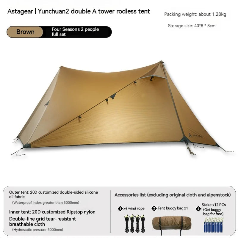 ASTA GEAR Yun Chuan double-sided silicon-coated double A pyramid 15D nylon rodless camping hiking outdoor ultralight tent - Slobuy