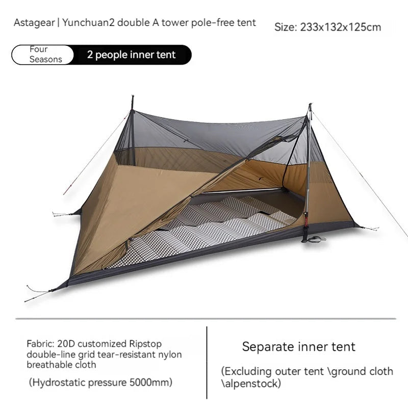 ASTA GEAR Yun Chuan double-sided silicon-coated double A pyramid 15D nylon rodless camping hiking outdoor ultralight tent - Slobuy