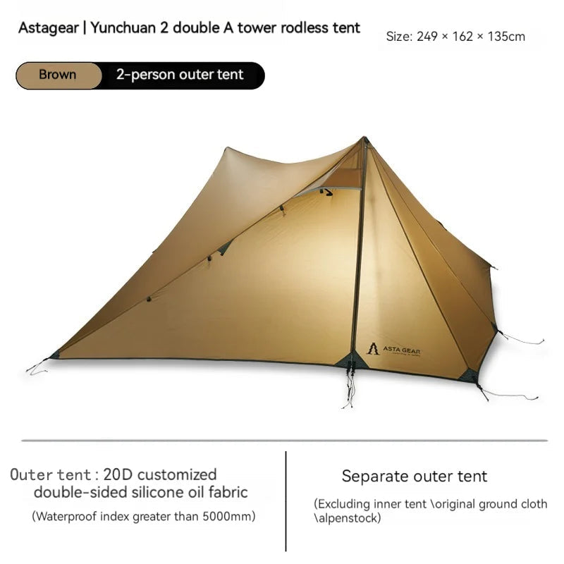 ASTA GEAR Yun Chuan double-sided silicon-coated double A pyramid 15D nylon rodless camping hiking outdoor ultralight tent - Slobuy