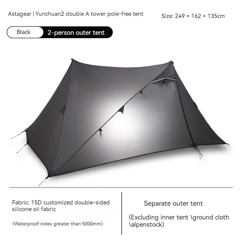 ASTA GEAR Yun Chuan double-sided silicon-coated double A pyramid 15D nylon rodless camping hiking outdoor ultralight tent - Slobuy
