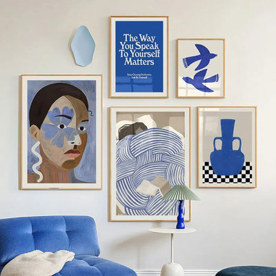 Abstract Line Face, Curve Striped Girl, Vase, Bird Canvas Painting Poster  for Home Decor  living room wall art for bed room - Slobuy