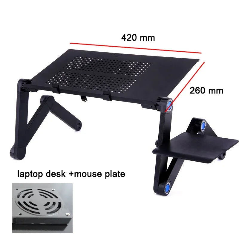 Adjustable Laptop Desk Stand Cooler fan Portable Ergonomic Lapdesk For Bed Sofa PC Notebook Table Desk With Mouse Pad Aluminum - Slobuy