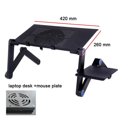 Adjustable Laptop Desk Stand Cooler fan Portable Ergonomic Lapdesk For Bed Sofa PC Notebook Table Desk With Mouse Pad Aluminum - Slobuy