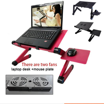 Adjustable Laptop Desk Stand Cooler fan Portable Ergonomic Lapdesk For Bed Sofa PC Notebook Table Desk With Mouse Pad Aluminum - Slobuy
