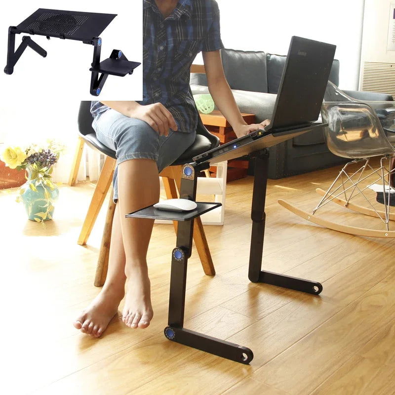 Adjustable Laptop Desk Stand Cooler fan Portable Ergonomic Lapdesk For Bed Sofa PC Notebook Table Desk With Mouse Pad Aluminum - Slobuy