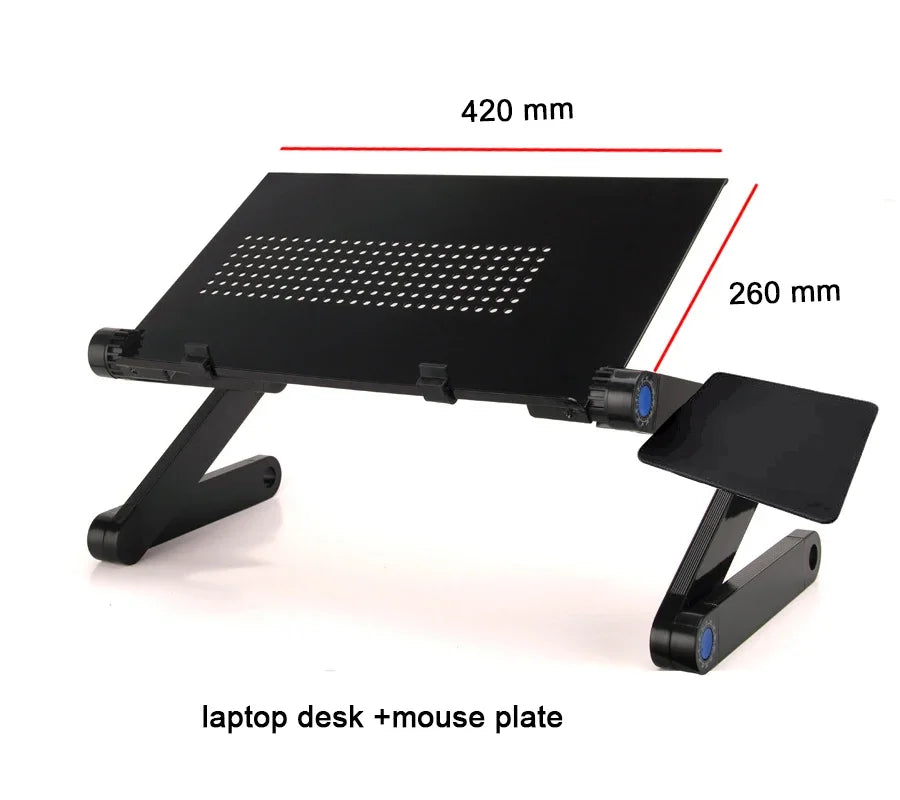 Adjustable Laptop Desk Stand Cooler fan Portable Ergonomic Lapdesk For Bed Sofa PC Notebook Table Desk With Mouse Pad Aluminum - Slobuy