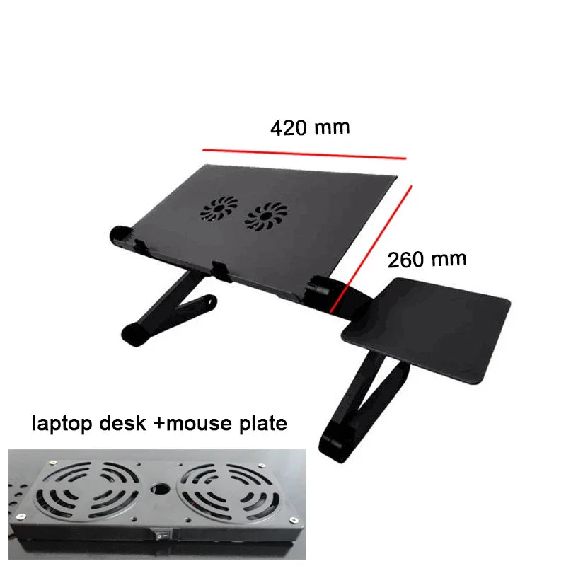 Adjustable Laptop Desk Stand Cooler fan Portable Ergonomic Lapdesk For Bed Sofa PC Notebook Table Desk With Mouse Pad Aluminum - Slobuy