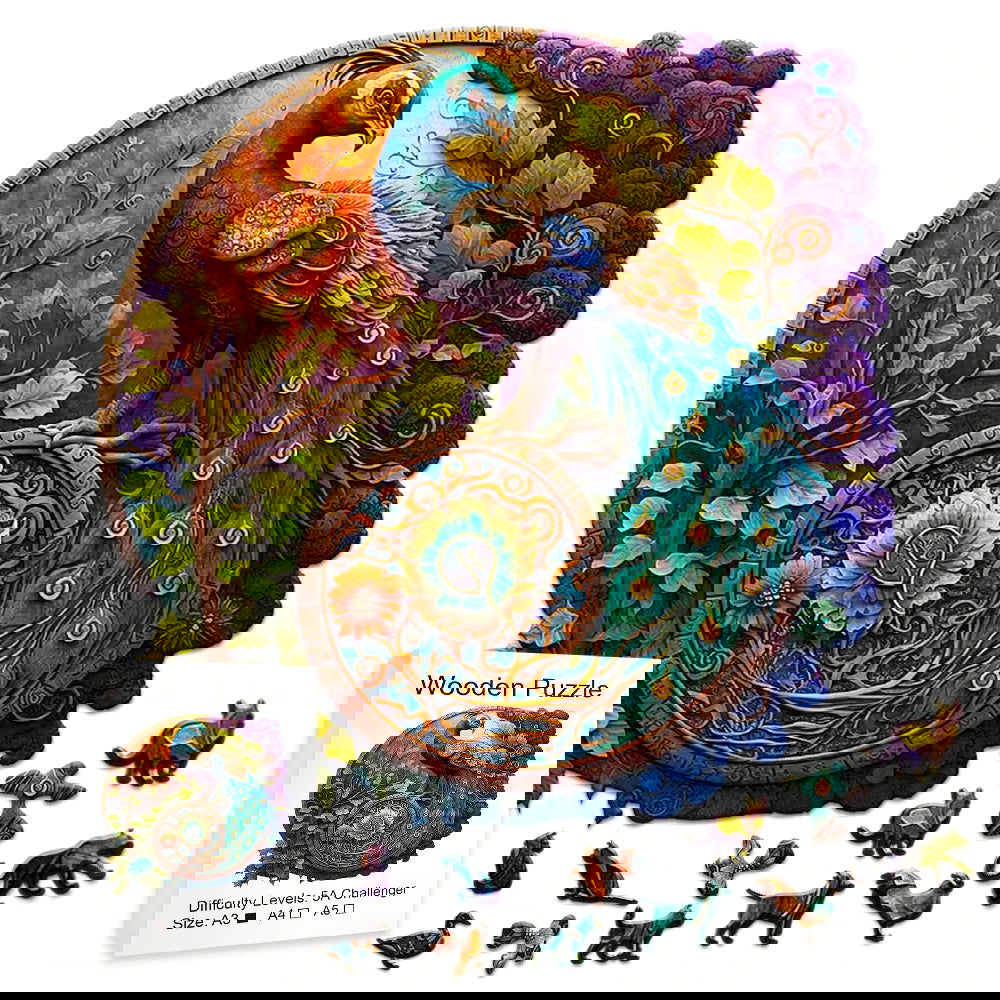 Adult Animal Wooden Puzzle Round Peacock and Bird Wooden Puzzle Children's Puzzle Toy Festival Gift A3 A4 A5 Multi Size Puzzle - Slobuy