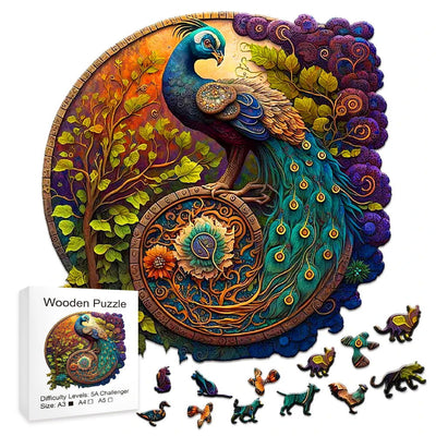 Adult Animal Wooden Puzzle Round Peacock and Bird Wooden Puzzle Children's Puzzle Toy Festival Gift A3 A4 A5 Multi Size Puzzle - Slobuy