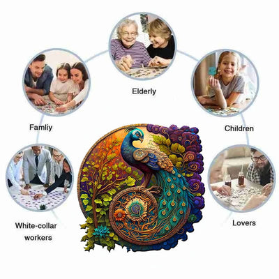 Adult Animal Wooden Puzzle Round Peacock and Bird Wooden Puzzle Children's Puzzle Toy Festival Gift A3 A4 A5 Multi Size Puzzle - Slobuy
