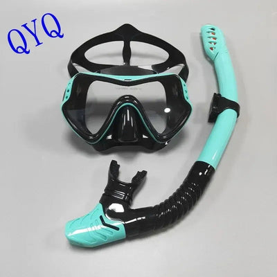 Adult Diving Suit Tempered Glass Mask Silicone Breathing Tube Set Full Dry Snorkeling Equipment - Slobuy