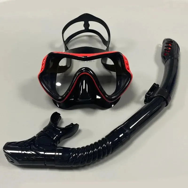 Adult Diving Suit Tempered Glass Mask Silicone Breathing Tube Set Full Dry Snorkeling Equipment - Slobuy