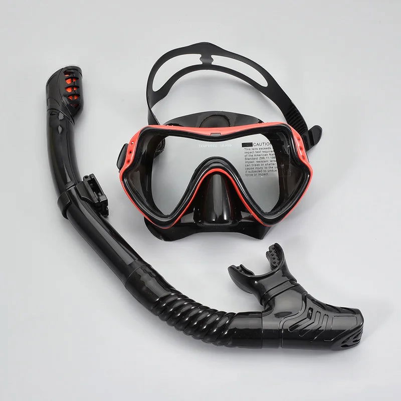 Adult Diving Suit Tempered Glass Mask Silicone Breathing Tube Set Full Dry Snorkeling Equipment - Slobuy
