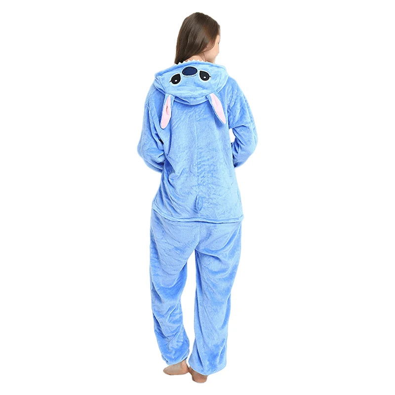 Adults Stitch Cosplay Pajamas Anime Stitch Angel Cute Costume Jumpsuit Pajamas Hooded Sleepwear Halloween Costume for Men Women - Slobuy