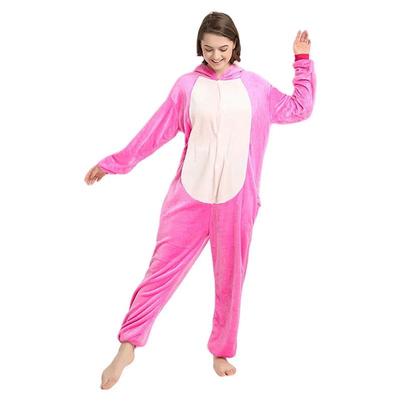 Adults Stitch Cosplay Pajamas Anime Stitch Angel Cute Costume Jumpsuit Pajamas Hooded Sleepwear Halloween Costume for Men Women - Slobuy