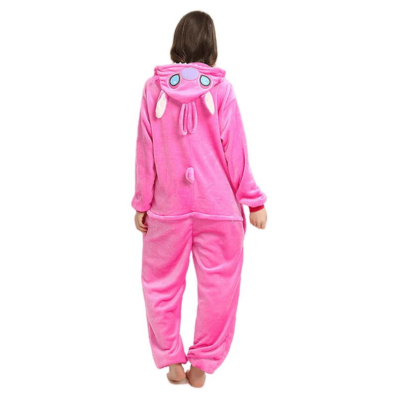 Adults Stitch Cosplay Pajamas Anime Stitch Angel Cute Costume Jumpsuit Pajamas Hooded Sleepwear Halloween Costume for Men Women - Slobuy