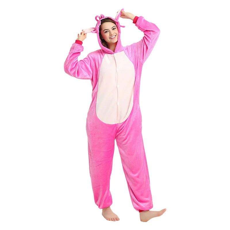Adults Stitch Cosplay Pajamas Anime Stitch Angel Cute Costume Jumpsuit Pajamas Hooded Sleepwear Halloween Costume for Men Women - Slobuy