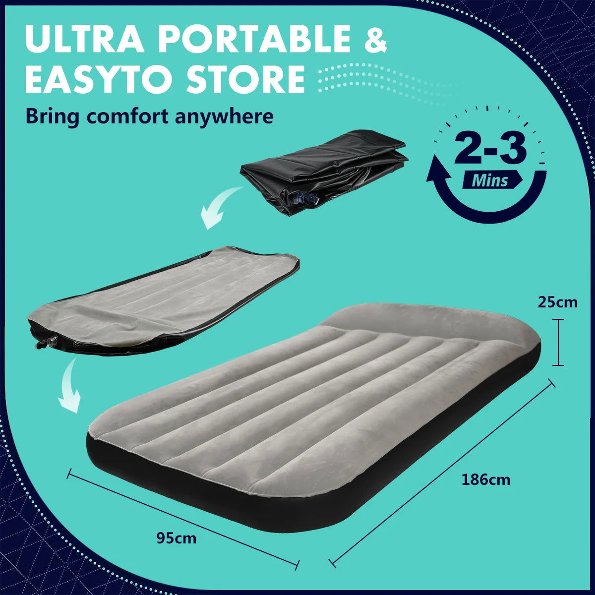 Air Mattress Inflatable Camping Air Bed with Build-in Pillow for Family, Camping and Travel,  Waterproof and Comfortable - Slobuy