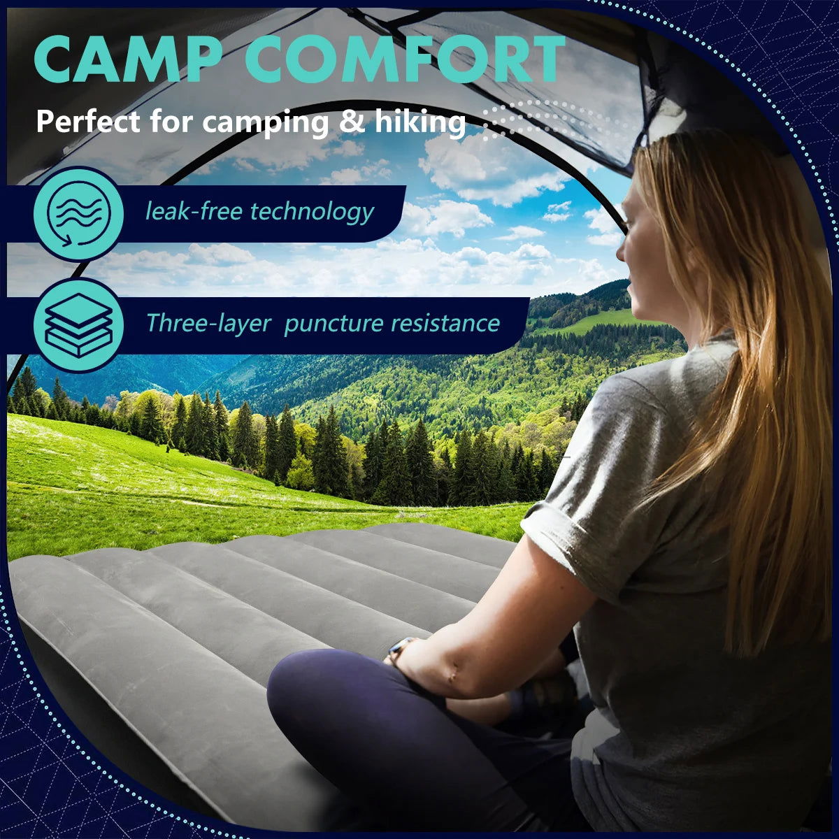 Air Mattress Inflatable Camping Air Bed with Build-in Pillow for Family, Camping and Travel,  Waterproof and Comfortable - Slobuy