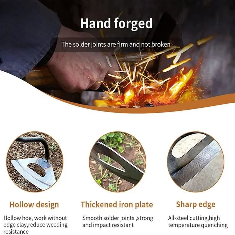 All-Steel Hardened Hollow Hoe Handheld Weeding Rake Planting Vegetables Farm Garden Agriculture Weeding Too - Slobuy