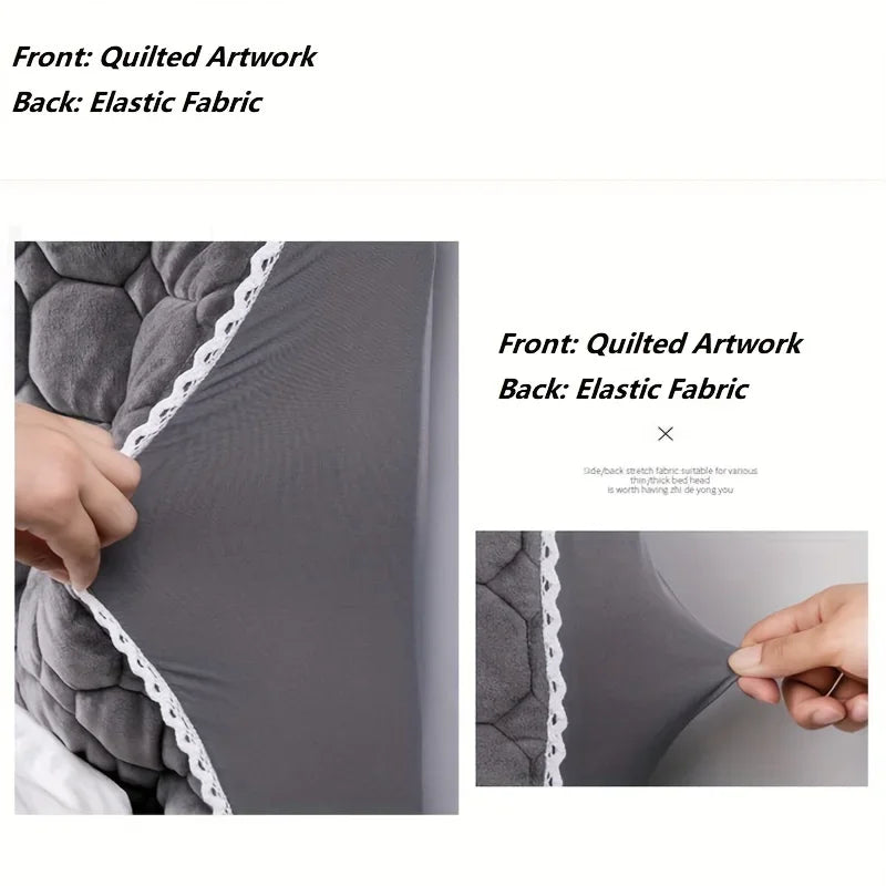 All-inclusive Super Soft Smooth Quilted Head Cover Thicken Velvet Headboard Cover Solid Color Bed Back Dust Protector Cover - Slobuy