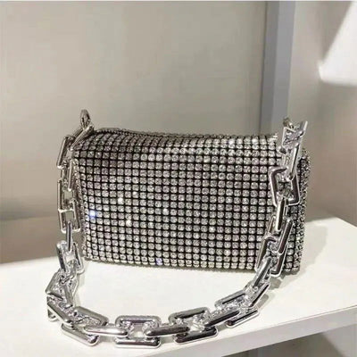Allover Rhinestone Bucket Bag, Glitter Chain Prom Purse, Women's Mini Crossbody Bag (6.3*3.54) Inch - Slobuy