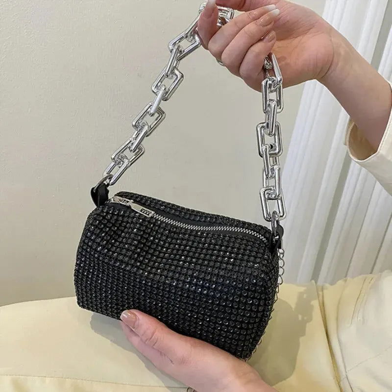 Allover Rhinestone Bucket Bag, Glitter Chain Prom Purse, Women's Mini Crossbody Bag (6.3*3.54) Inch - Slobuy