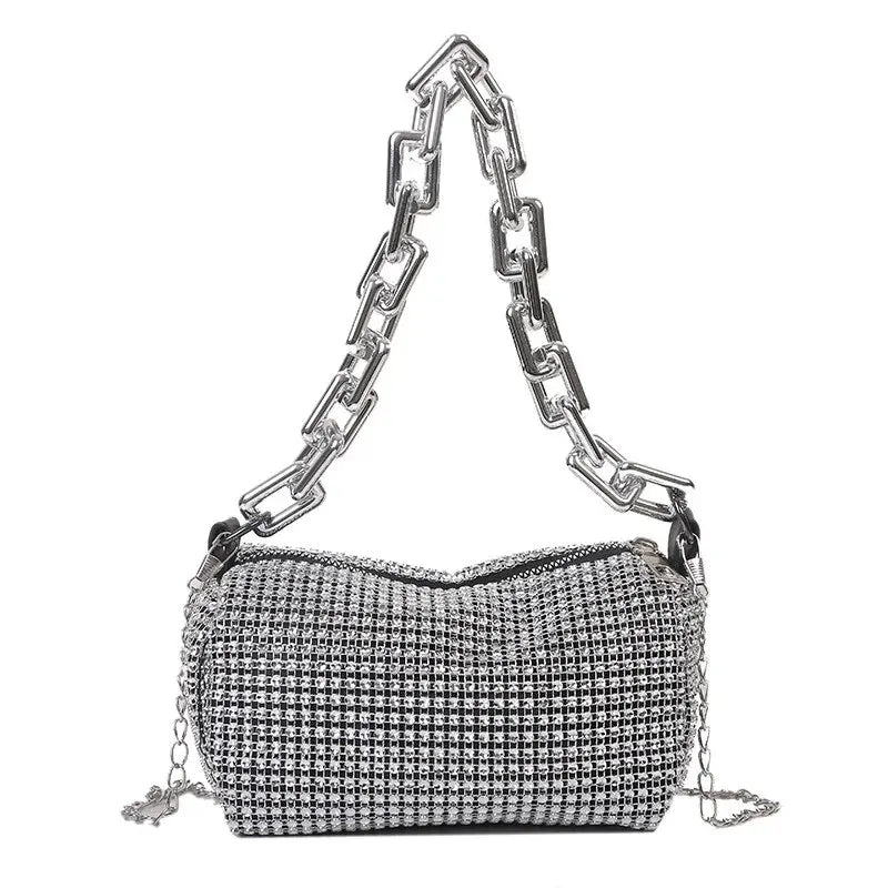 Allover Rhinestone Bucket Bag, Glitter Chain Prom Purse, Women's Mini Crossbody Bag (6.3*3.54) Inch - Slobuy