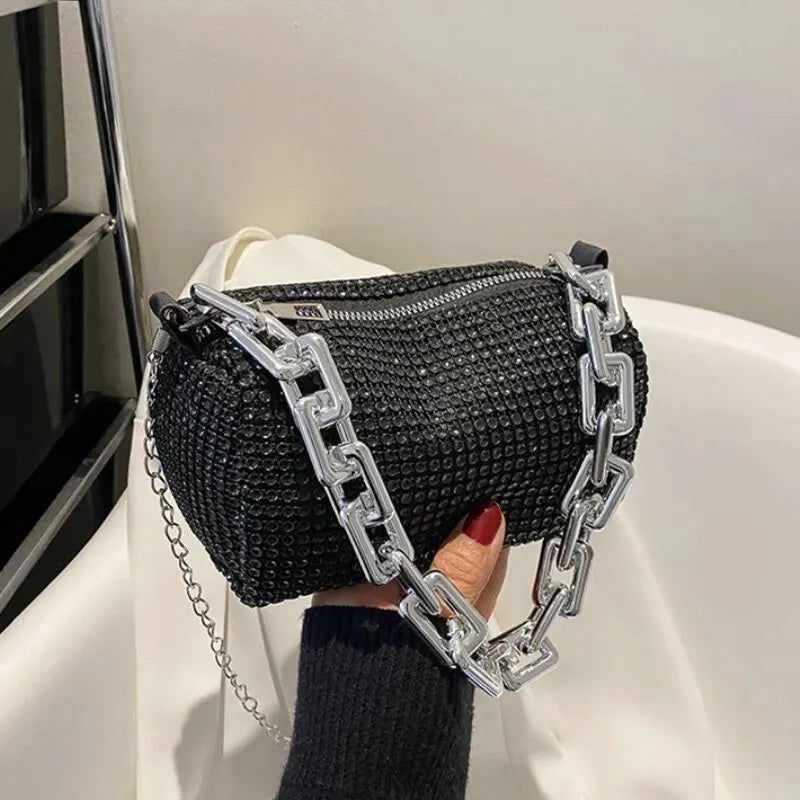 Allover Rhinestone Bucket Bag, Glitter Chain Prom Purse, Women's Mini Crossbody Bag (6.3*3.54) Inch - Slobuy