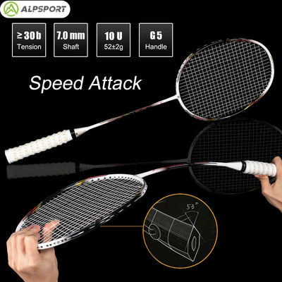 Alpsport AIR 10U  Ultralight 52g T800 Badminton Racket Fast rebound  Imported max 28lbs Carbon fiber + titanium badminton racket - Slobuy