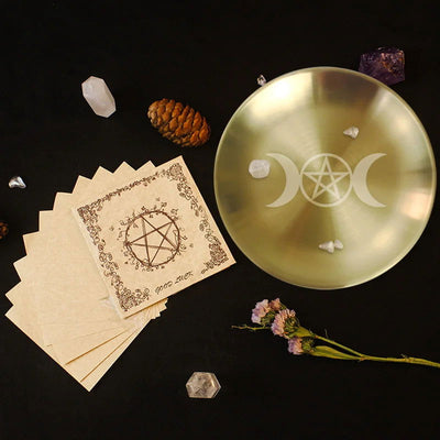 Altar Pentagram Plate Pagan Ritual Tray Crystal Decorative Jewelry Dish Metal Candle Holder Incense Burner Witchcraft Supplies - Slobuy