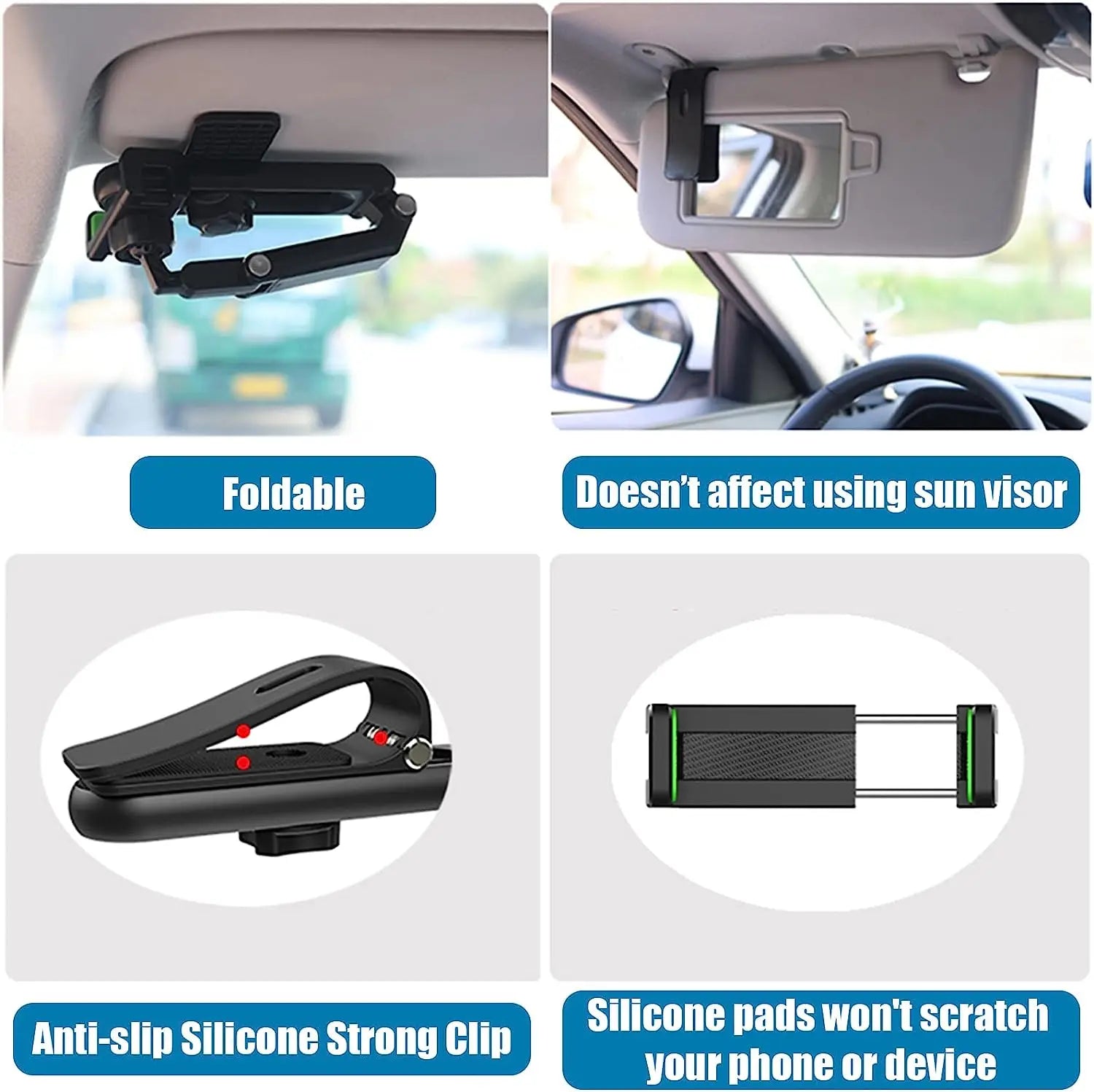 Sun Visor Phone Holder for Car Multifunctional 360° Rotating Sun Visor Cell Phone Holder with IPhone/Samsung/Android - Slobuy