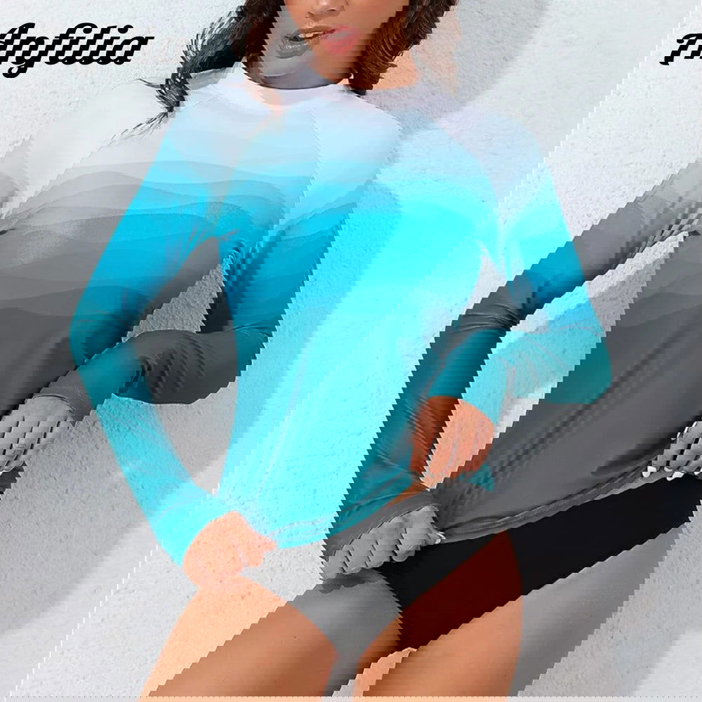 Anfilia Women Rashguard Long Sleeves Printed Crew Neck with Thumb Holes Surfing Shirt Skin-Friendly UPF 50+ Swimsuit - Slobuy