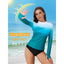 Anfilia Women Rashguard Long Sleeves Printed Crew Neck with Thumb Holes Surfing Shirt Skin-Friendly UPF 50+ Swimsuit - Slobuy