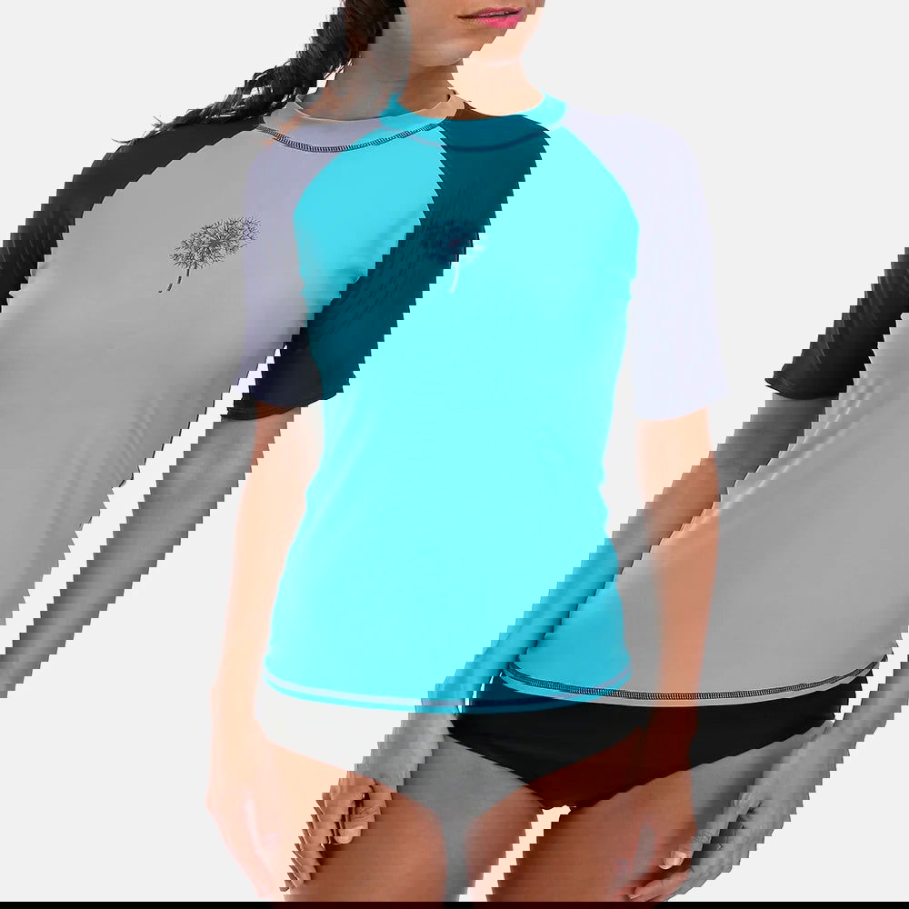 Anfilia Women Short Sleeve Rashguard Shirt Swimsuit Patchwork Swimwear Surfing Top Hiking Shirt Rash Guard UPF50+ - Slobuy