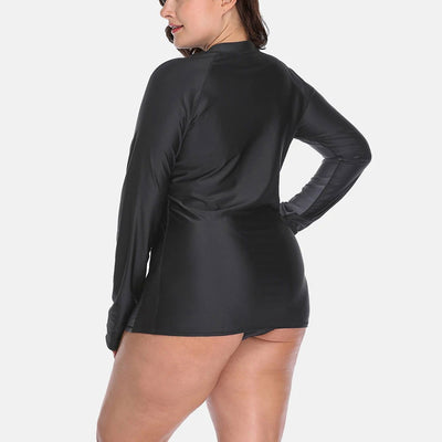 Anfilia Women's Rashgurd Top Plus Size Long Sleeves Zipper Swimming Shirts UPF50+ UV-Protection Rash Guard - Slobuy