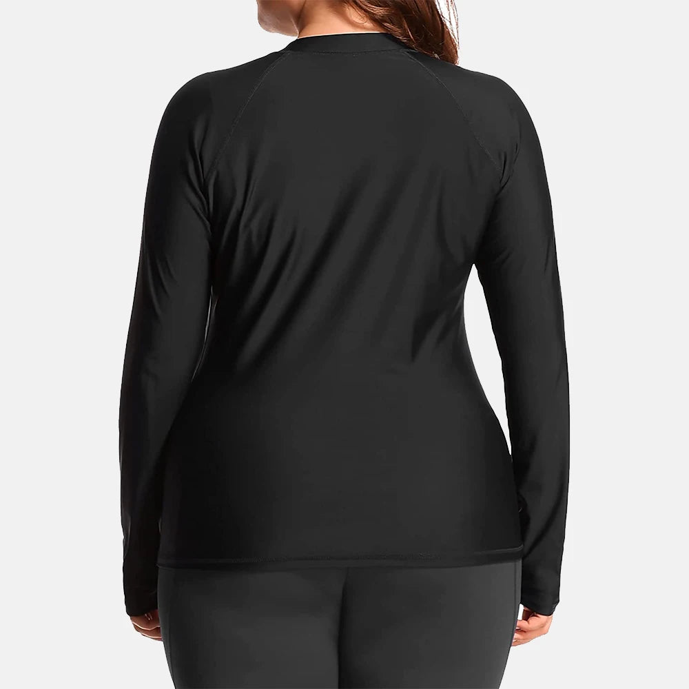 Anfilia Women's Rashgurd Top Plus Size Long Sleeves Zipper Swimming Shirts UPF50+ UV-Protection Rash Guard - Slobuy