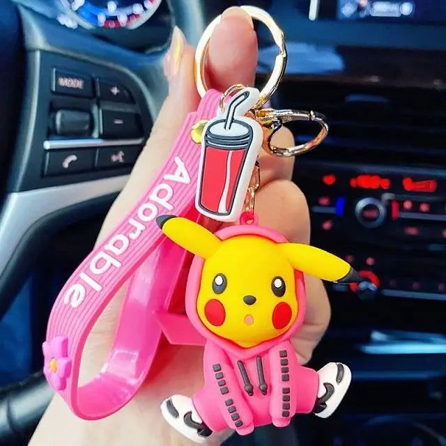 Anime Action Figure Pikachu Psyduck Charmander Snorlax Squirtle Bag Keyring Pendant Birthday Gifts Anime llaveros Keychain - Slobuy
