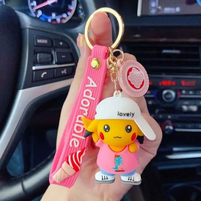Anime Action Figure Pikachu Psyduck Charmander Snorlax Squirtle Bag Keyring Pendant Birthday Gifts Anime llaveros Keychain - Slobuy