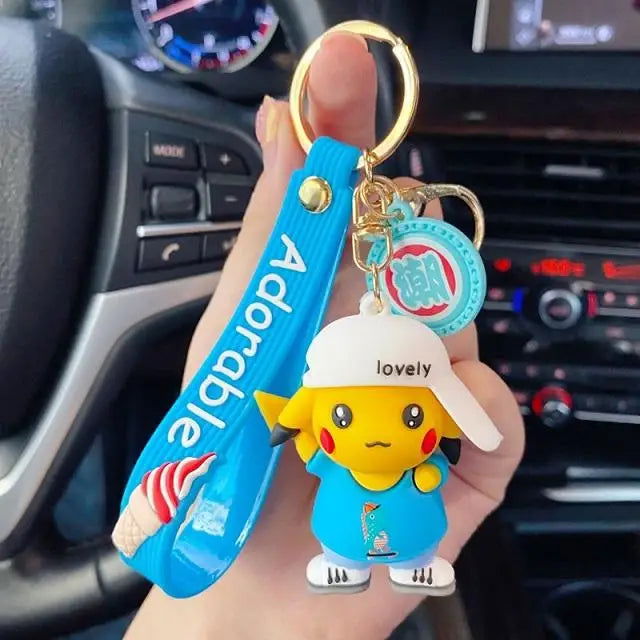 Anime Action Figure Pikachu Psyduck Charmander Snorlax Squirtle Bag Keyring Pendant Birthday Gifts Anime llaveros Keychain - Slobuy