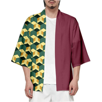 Anime Characters Kamado Tanjirou Cosplay Costume Pink Kamade Zezeko Kimono for Mens Women Summer Japanese Haori Kimono for Beach - Slobuy
