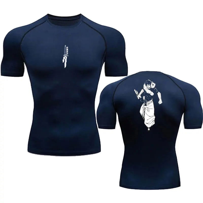 Anime Compression Shirt Men Print Breathable Football Fitness Tight Sportswear Althletic Quick Dry Rash Guard Gym Riding Tops - Slobuy