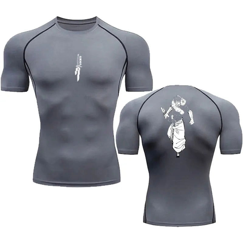 Anime Compression Shirt Men Print Breathable Football Fitness Tight Sportswear Althletic Quick Dry Rash Guard Gym Riding Tops - Slobuy