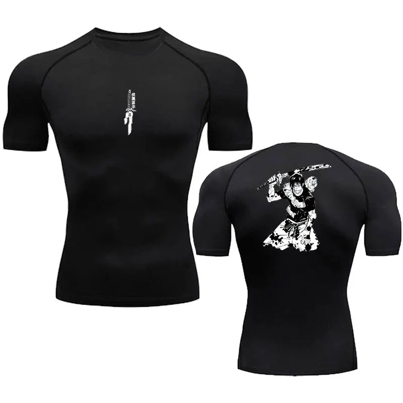 Anime Compression Shirt Men Print Breathable Football Fitness Tight Sportswear Althletic Quick Dry Rash Guard Gym Riding Tops - Slobuy