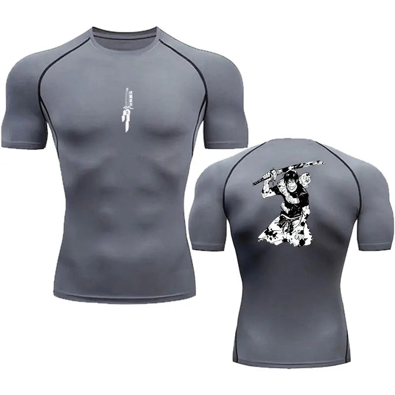 Anime Compression Shirt Men Print Breathable Football Fitness Tight Sportswear Althletic Quick Dry Rash Guard Gym Riding Tops - Slobuy