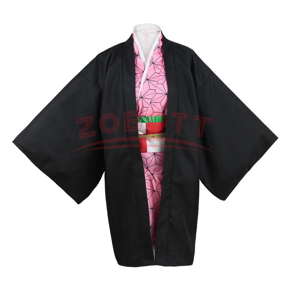 Anime Demon Slayer Nezuko Cosplay Costume Kimono Kimetsu No Yaiba Kamado Nezuko Costume Wig Womens Girls Kimono Uniform Clothes - Slobuy