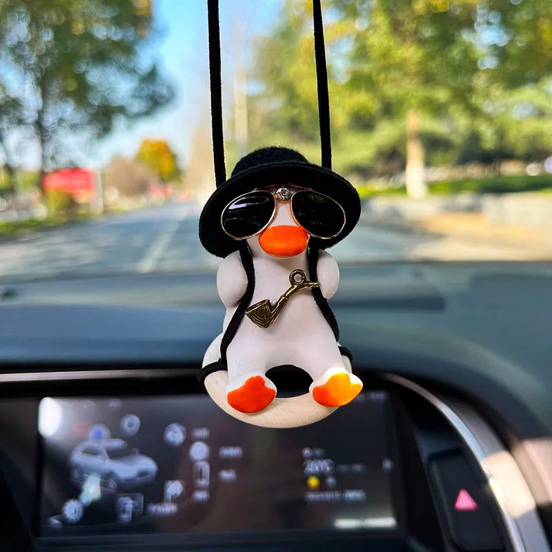 Anime Duck Car Interior Decoration Cute Gypsum Swing Duck With Pipe Glasses Auto Rearview Mirror Pendant For Car Accessories - Slobuy