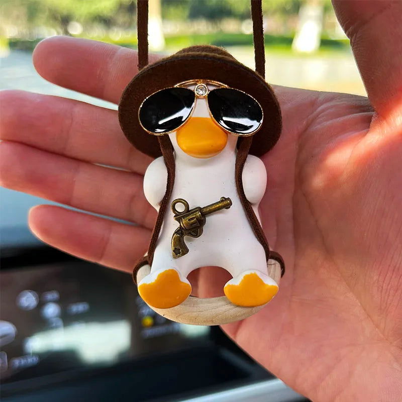 Anime Duck Car Interior Decoration Cute Gypsum Swing Duck With Pipe Glasses Auto Rearview Mirror Pendant For Car Accessories - Slobuy